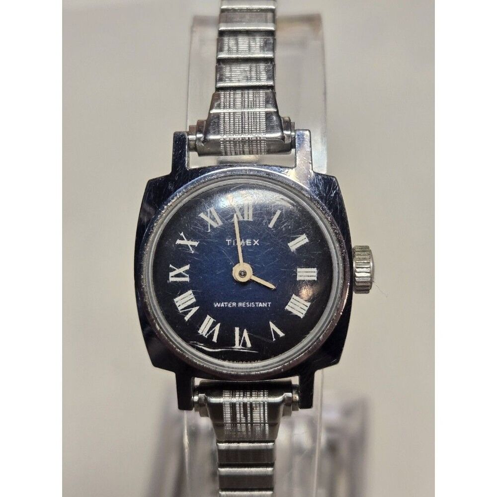 Vintage Timex Ladies' Watch 23mm Silver Tone Blue Stretch Tone Manual Wind